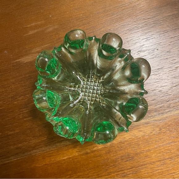 SET OF 2 Green & Pink Vintage Nesting Ashtray Italian Murano Glass Stack Flower - Picture 9 of 15